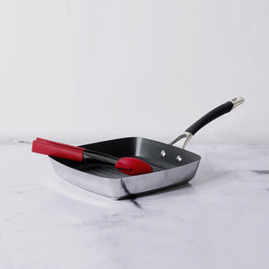 Circulon Momentum Non-Stick 2pcs Set 24cm Grillpan + 9" Silicone Tongs - Pots and Pans