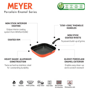 Meyer Non Stick Aluminium Grillpan 28cm, Orange - Pots and Pans